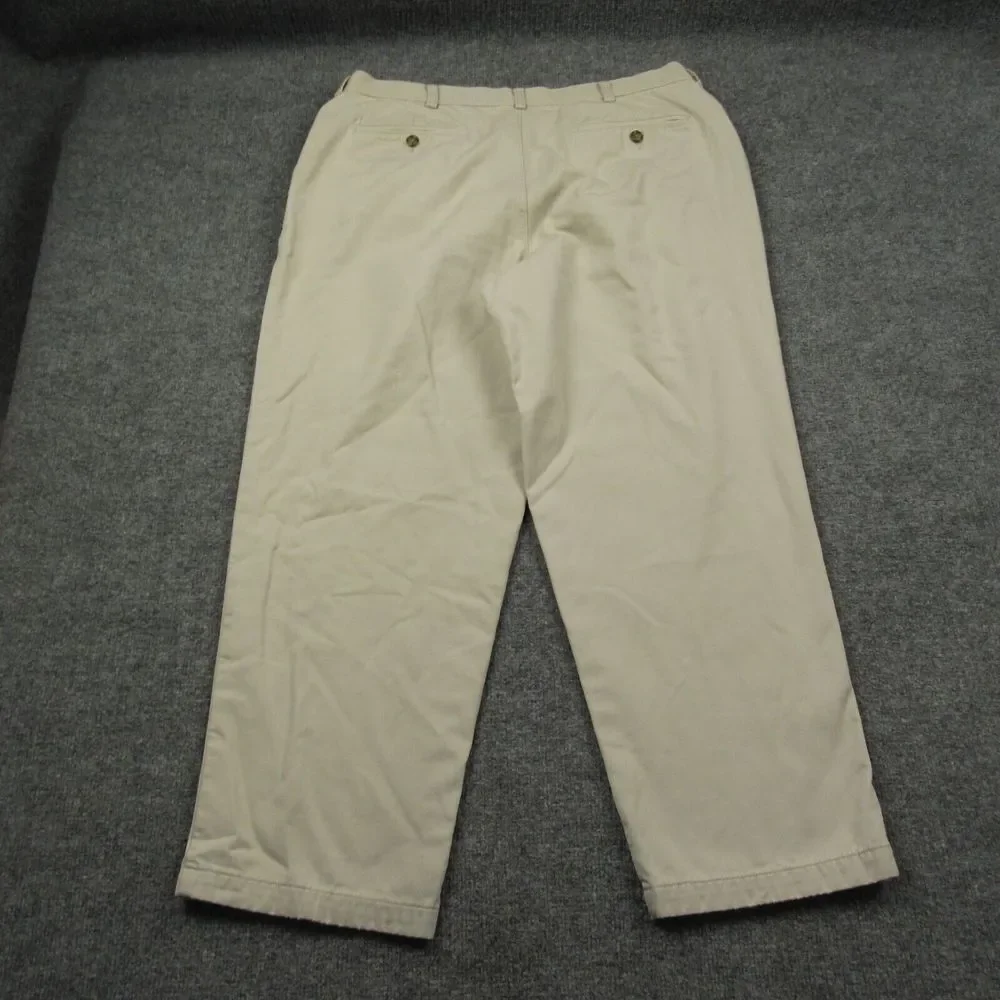 LL Bean Pants Men 36x27 Cream Beige Flannel Lined Pleated Natural‎ Fit Flawed